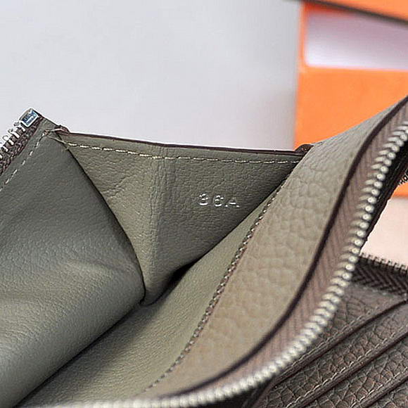 1:1 Quality Hermes Zipper Cards Wallet Togo Leather A908 Dark Grey Replica - Click Image to Close